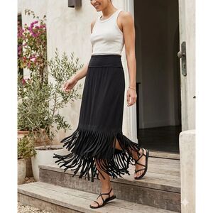 Roper Maxi Skirt Womens Sz S Fringe Bottom Western Skirt Black Stretch Pull On